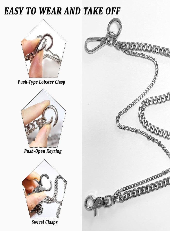 Keromtein Pants Chain for Men and Women, Pocket Wallet Chain for Men Boys Hip Hop Punk Jeans, Double Layer Trousers Belt Loop Biker Chains Key Chains Goth Accessories Eboy Egirl Cool( Stainless Steel, Silver) - Image 5